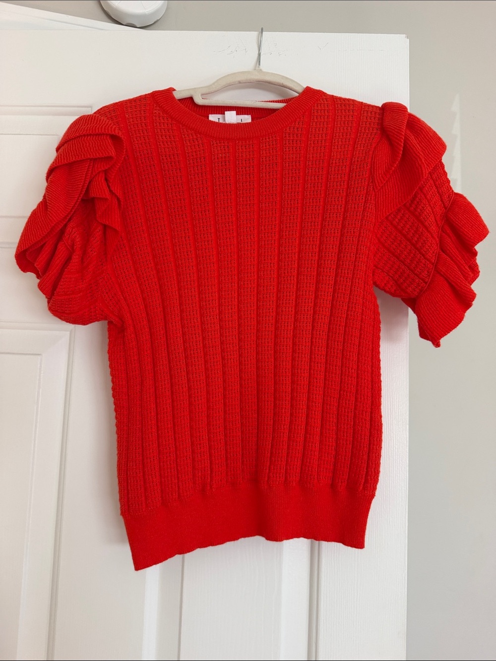 THML Red Ruffle Sleeve Crew Neck Sweater